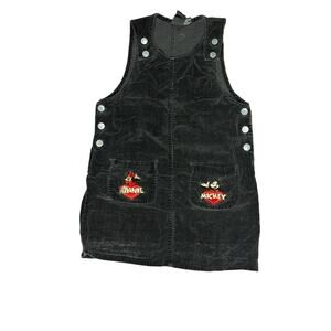 Vintage Mickey Unlimited Disney Kids Black Velvet Overall Dress Size 12